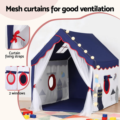 Keezi Kids Play Tent Playhouse Castle with Floor Mat String Ball Light 134X103CM