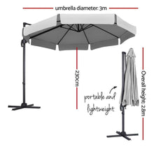 Load image into Gallery viewer, Instahut 3m Outdoor Umbrella Cantilever 360 Degree Tilt Beach Roma Grey
