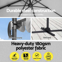Load image into Gallery viewer, Instahut 3m Outdoor Umbrella Cantilever 360 Degree Tilt Beach Roma Grey
