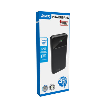 Laser 10000mAh Powerbank 18W PD with LED Indicator Black