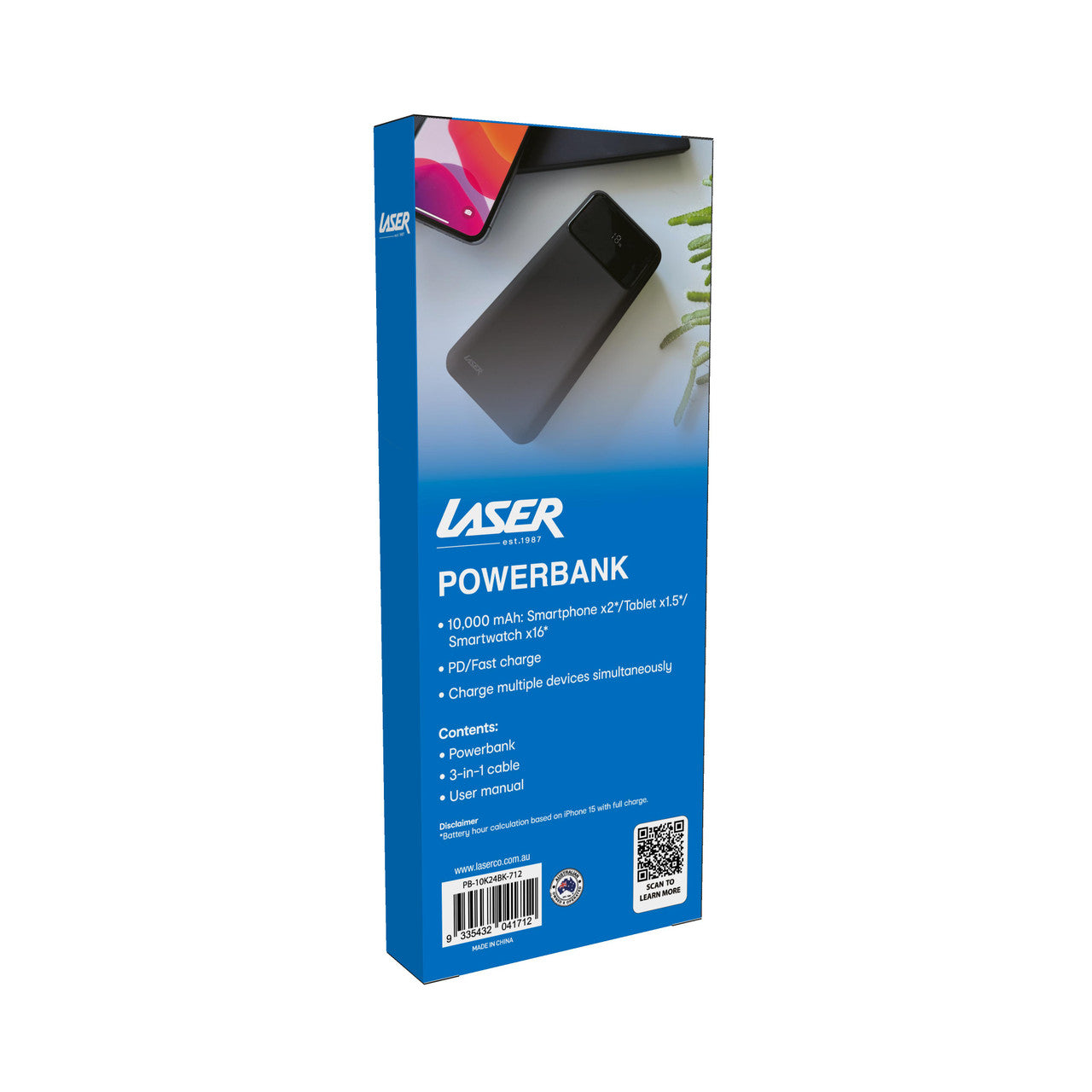 Laser 10000mAh Powerbank 18W PD with LED Indicator Black