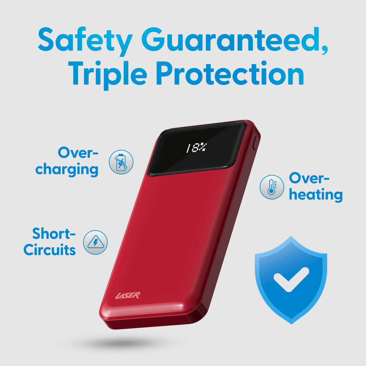 Laser 10000mAh Powerbank 18W PD with LED Indicator Red
