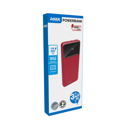 Laser 10000mAh Powerbank 18W PD with LED Indicator Red