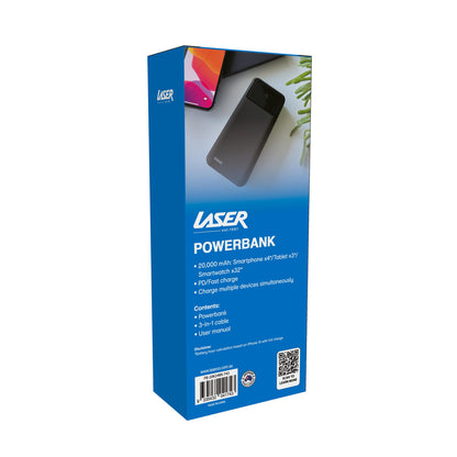 Laser 20000mAh Powerbank 18W PD with LED Black