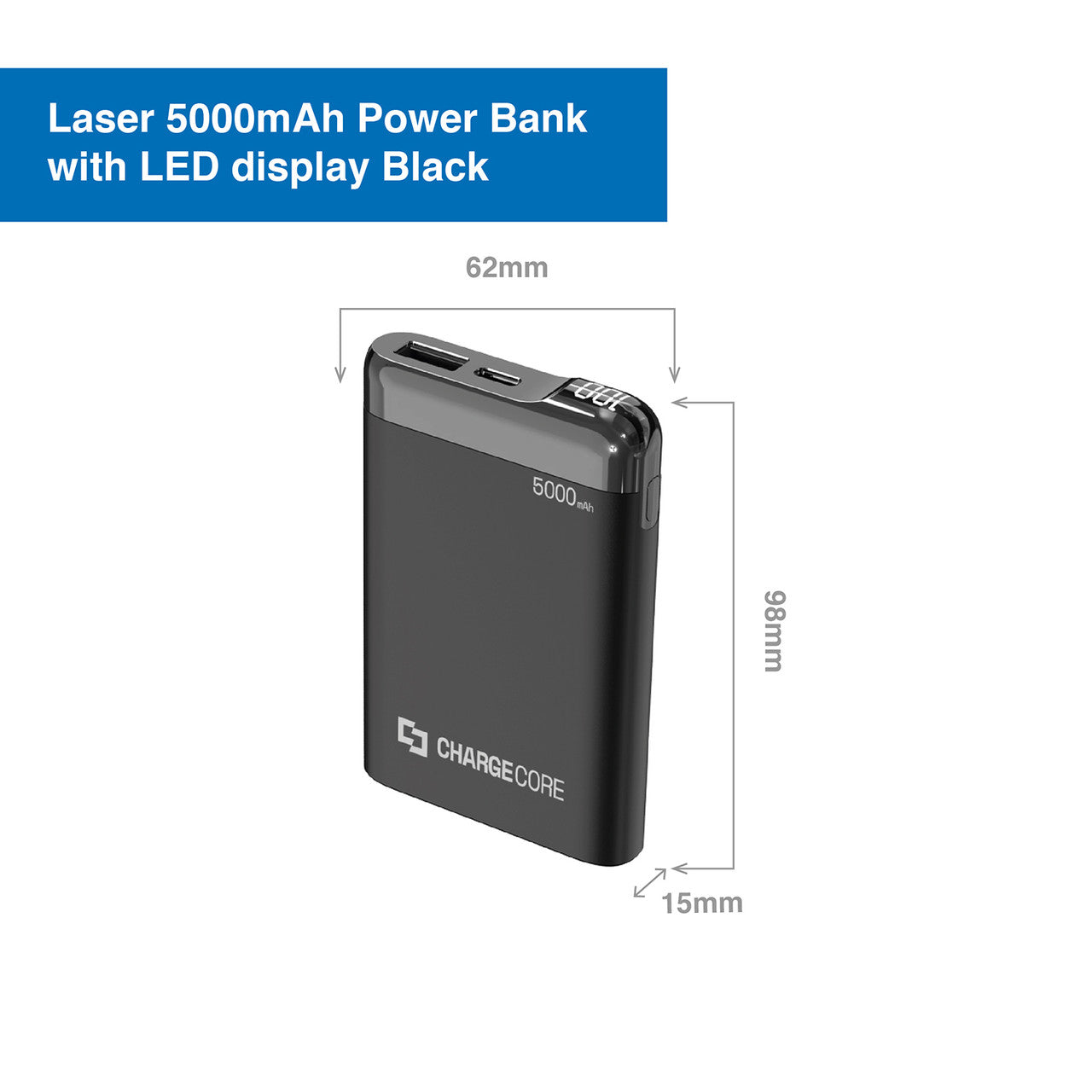 Laser Power Bank 5000mAh with LED Display Black
