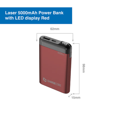 Laser 5000mAh Power Bank LED Display Red