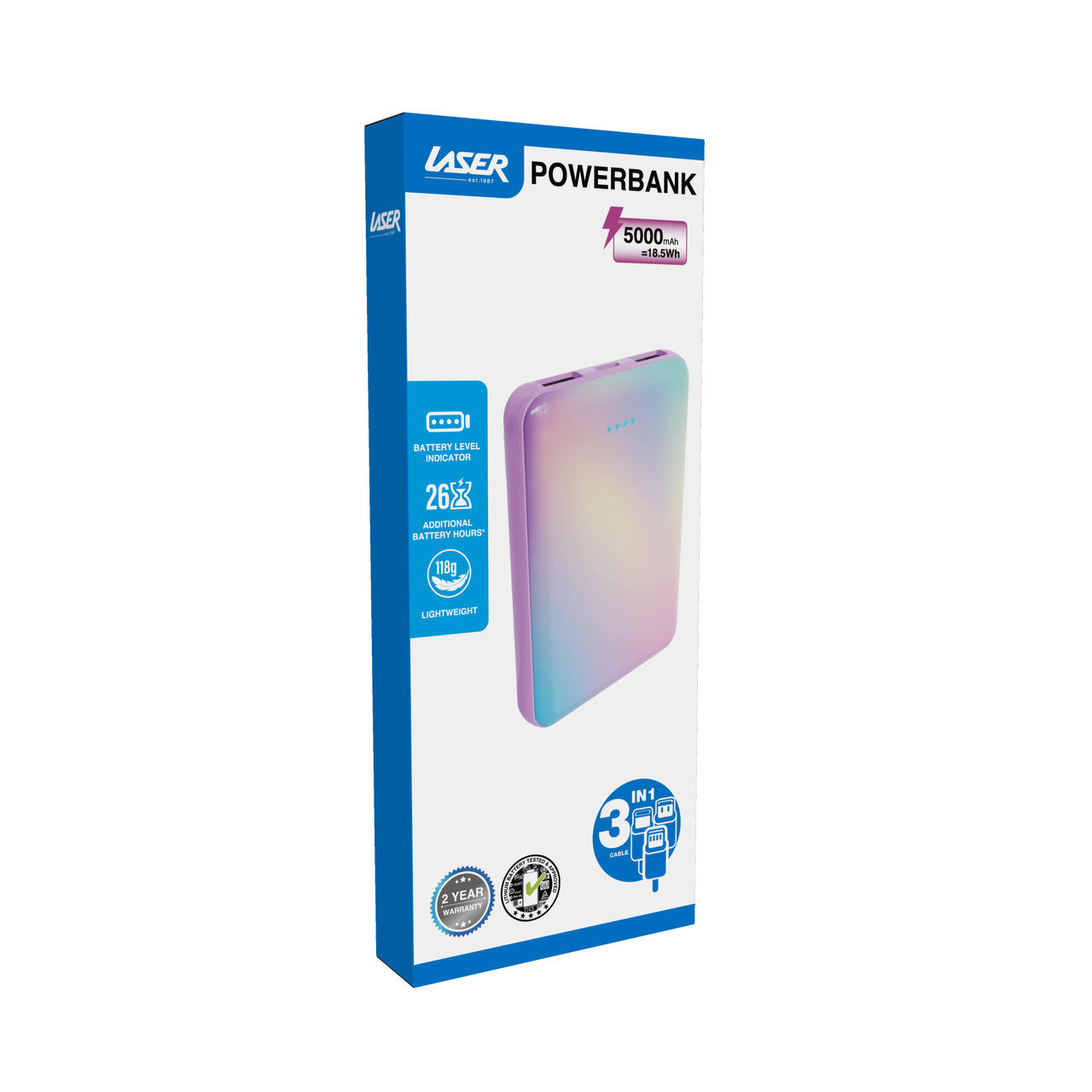 Laser 5000mAh Powerbank Rainbow