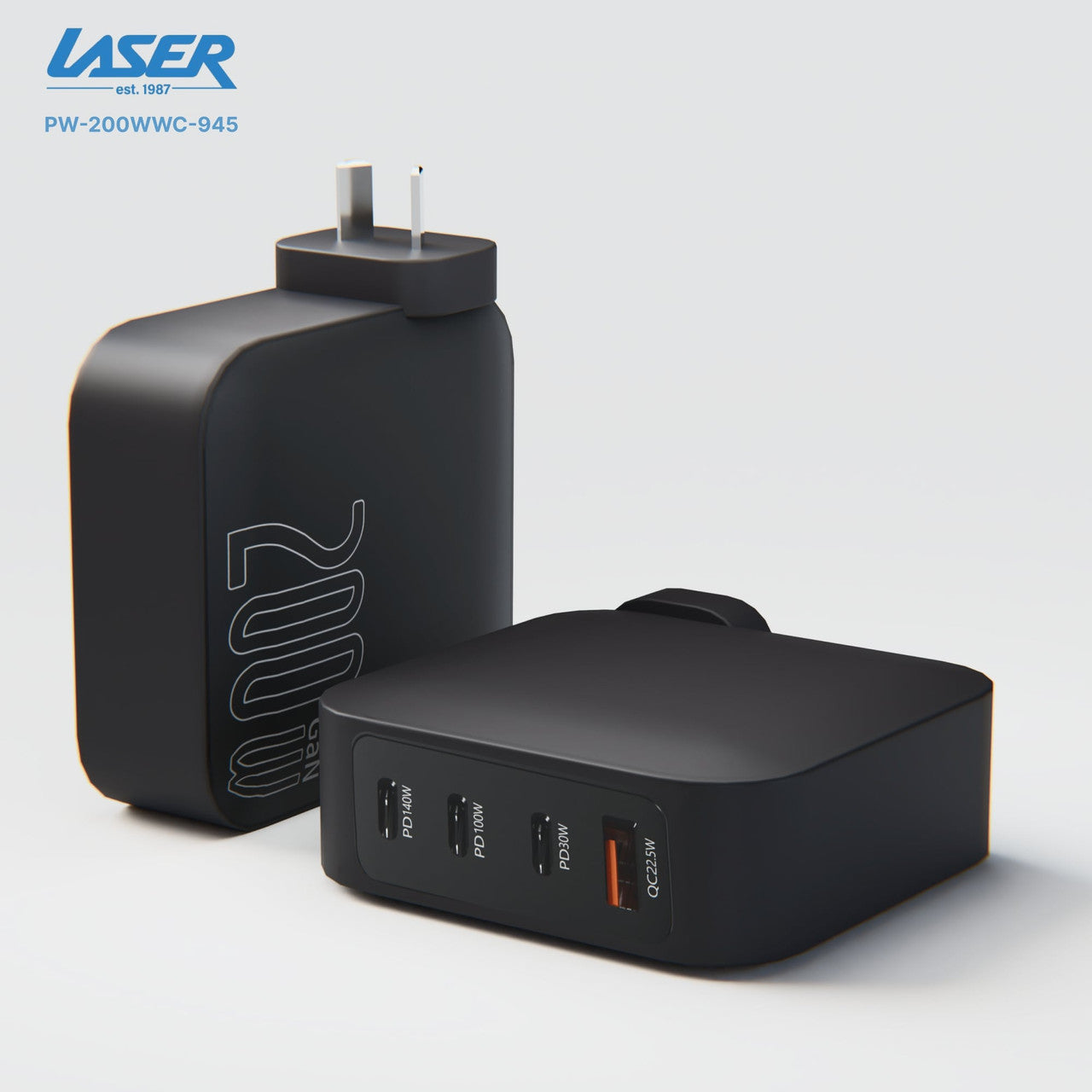 Laser PD3.0 200W GaN Wall Charger Black