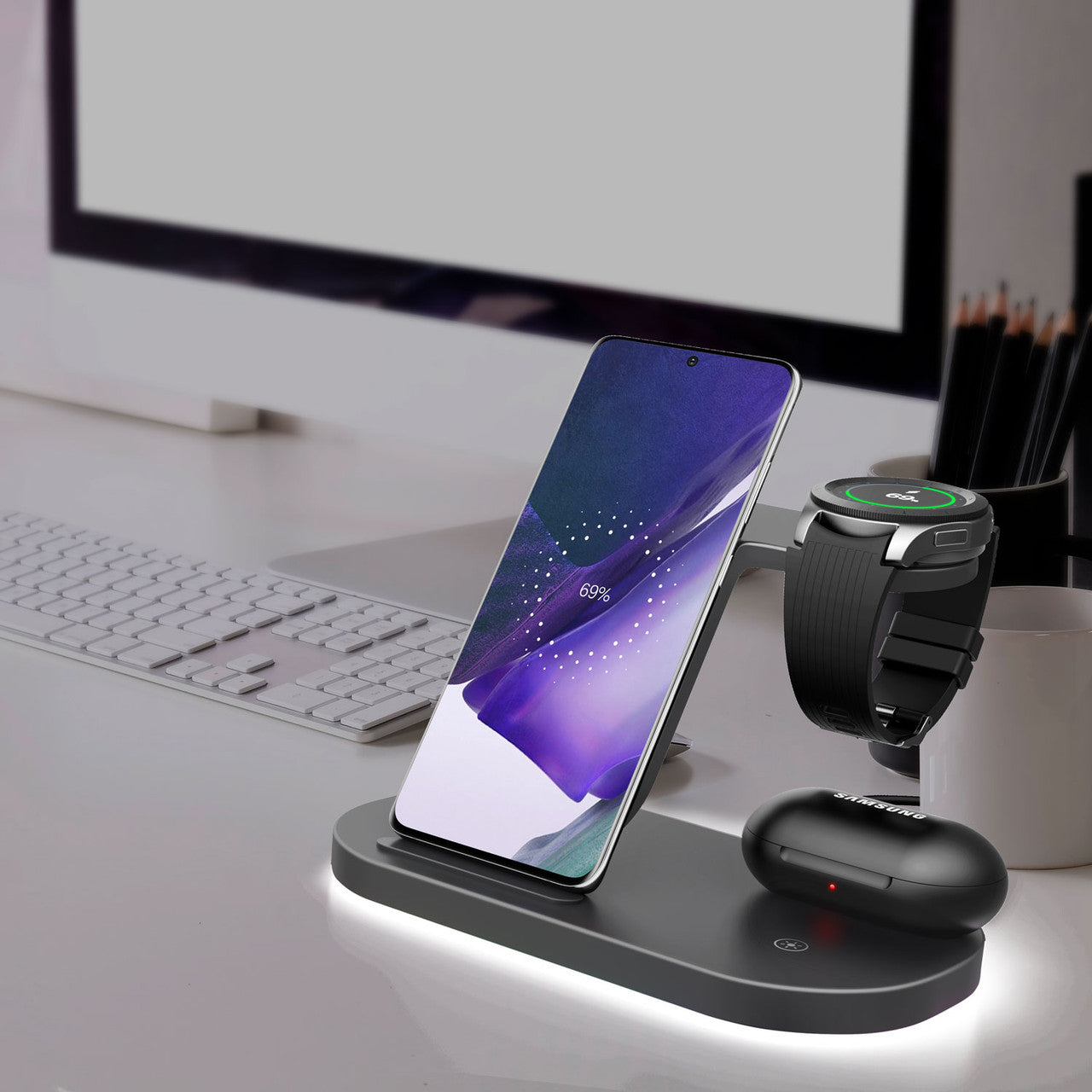 Laser 3 in 1 Wireless Charging Station Black