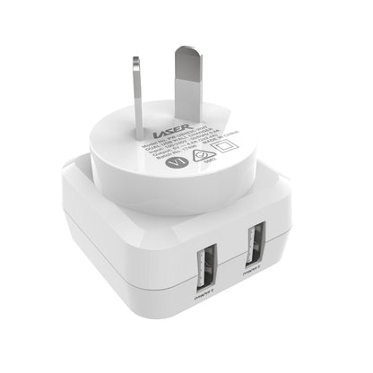 Laser Dual USB AC Charger 2.4A with 3-in-1 Cable White