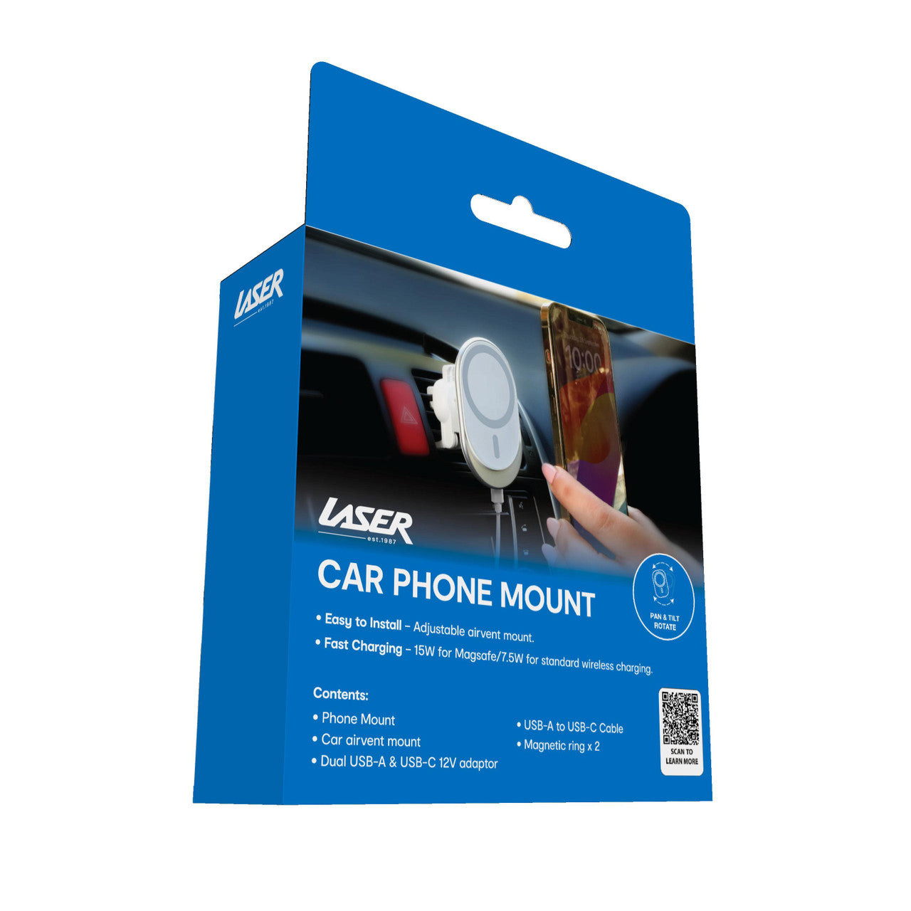 Laser MagSafe Car Vent Mount with 15W Wireless Charging