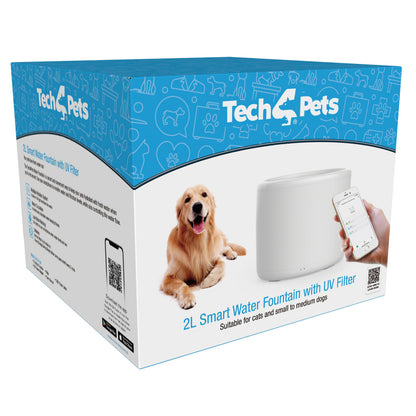 Tech4Pets 2L Smart Water Fountain with UV Filter for Pets