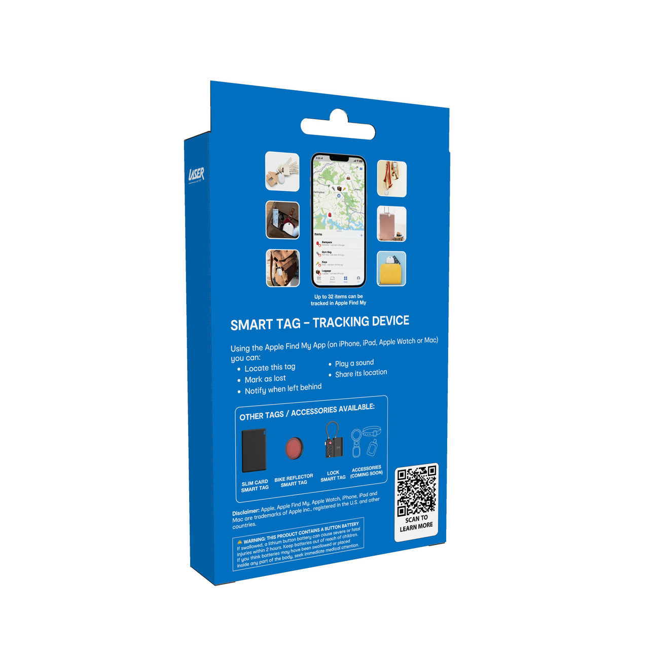 Laser Mini Smart Tag with Apple Find My Tracking White