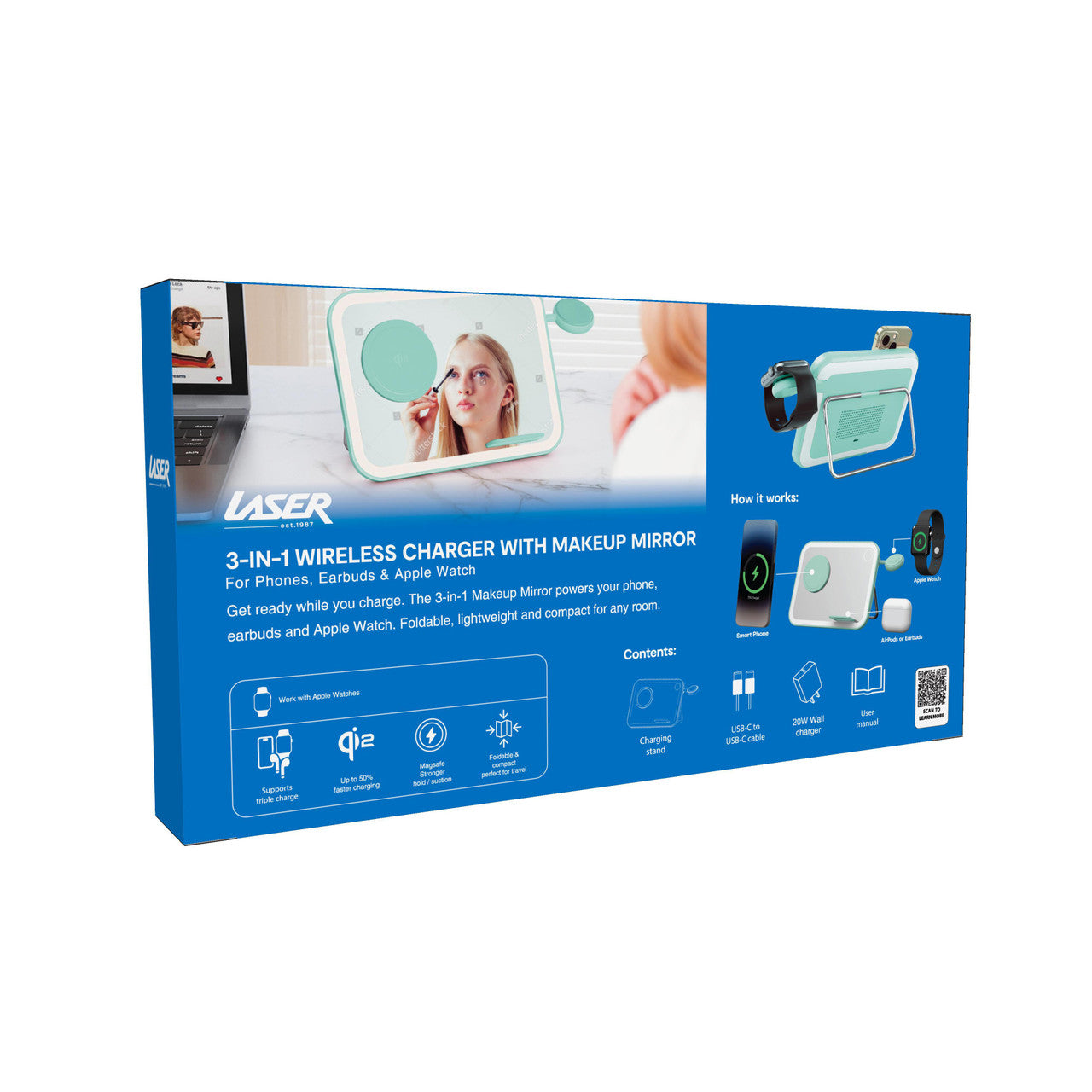 Makeup Mirror 3 in 1 Wireless Charger Qi2