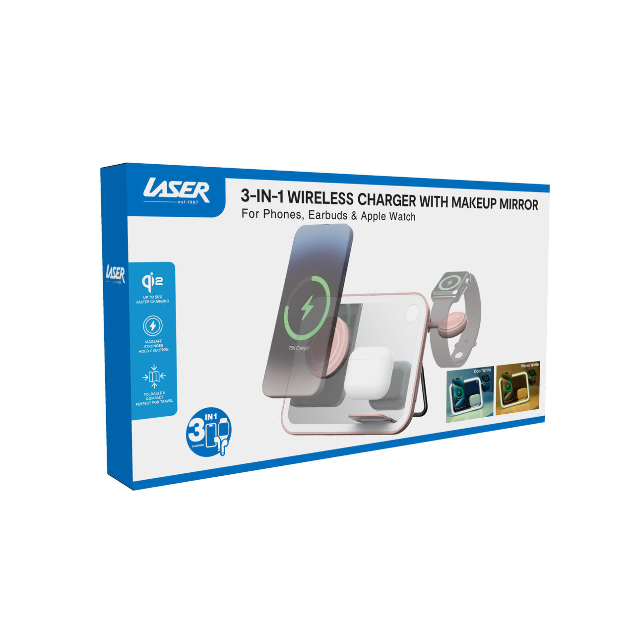 Mirror 3 in 1 Wireless Charger Qi2 Pink