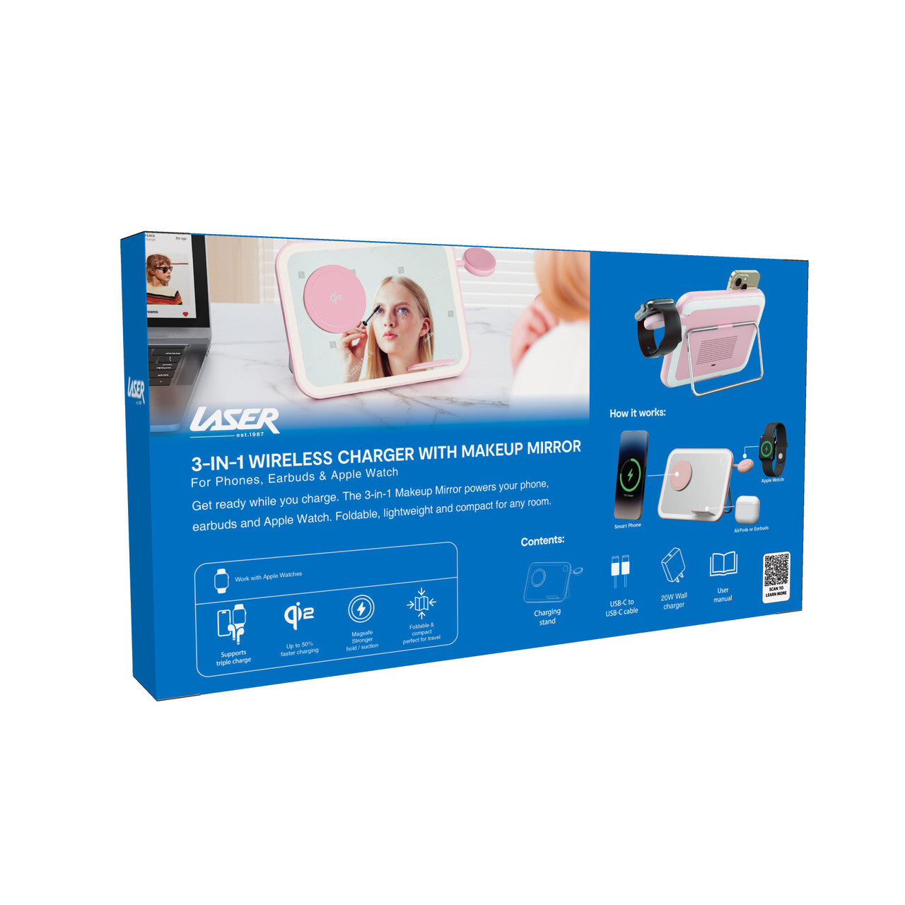 Mirror 3 in 1 Wireless Charger Qi2 Pink