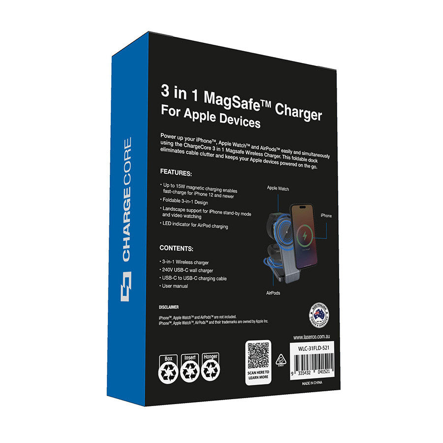Laser ChargeCore Foldable 3 in 1 MagSafe Charger