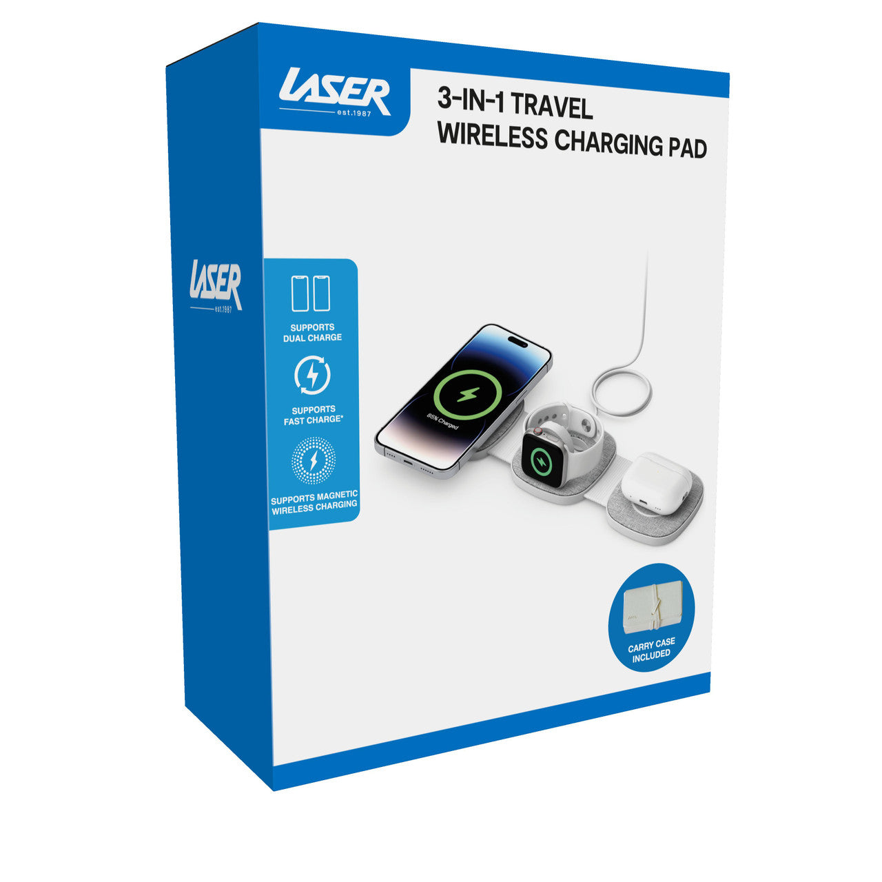Laser 3-in-1 Travel Wireless Charging Pad for Apple