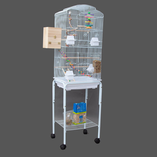 Samland DOME TOP HIGH BIRD CAGE ON STAND WITH PLAY TOYS WHITE