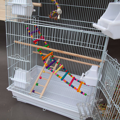 Samland DOME TOP HIGH BIRD CAGE ON STAND WITH PLAY TOYS WHITE