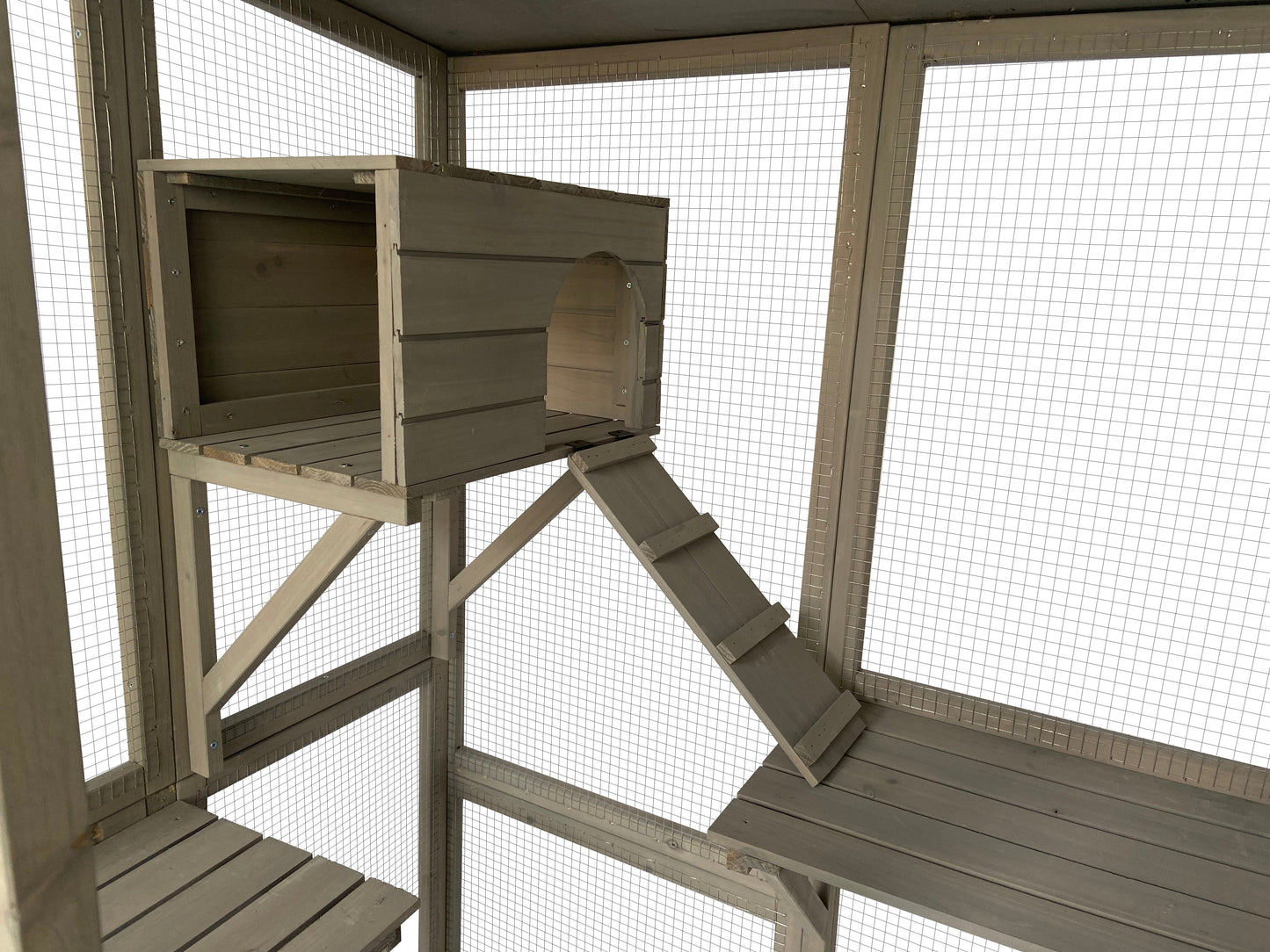 Samland Wooden Cat Cage Walk in Cat Condo House Kitten Ferret Enclosure Cage