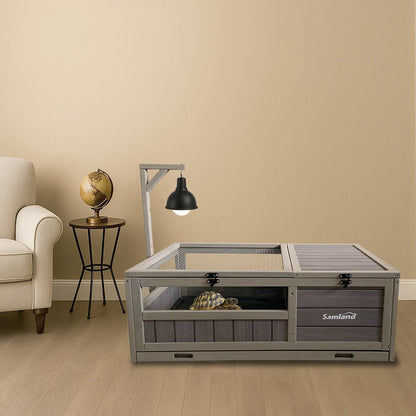 Samland Wooden Tortoise House Cage, Indoor Enclosure House Reptile Habitat Cage Box