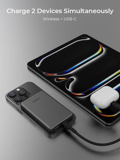 Aukey MagFusion M Qi2 5000mAh Magnetic Wireless Power Bank - White (PB-MS07)