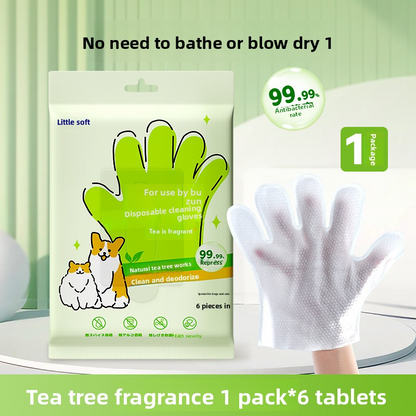 Pet wash-free cleaning gloves for dog bathing and deodorizing, cat dry cleaning wet wipes supplies, two packs.