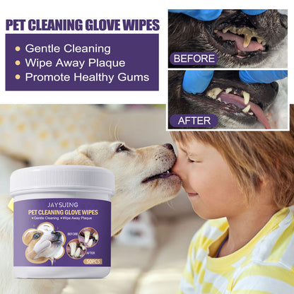 JAYSUING Pet Cleaning Glove Wipes, Pet Gum Care Gently Clean Dental Tartar Odor