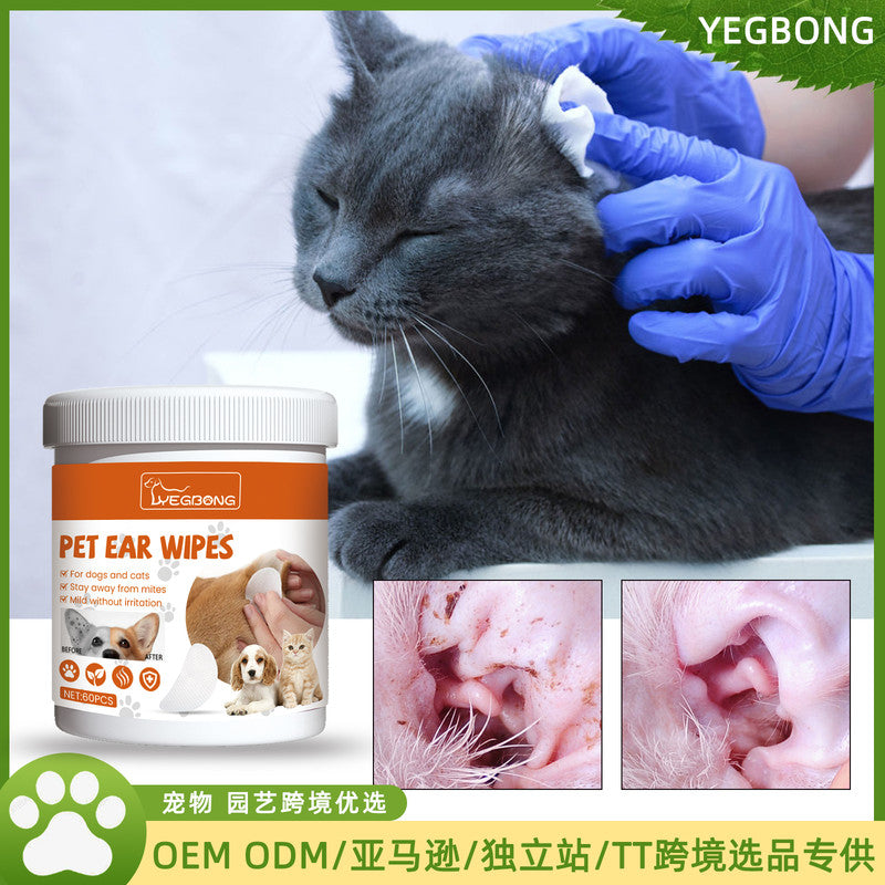 Yegbong Pet Ear Wipes for Cleaning and Deodorizing to Remove Ear Mites and Wax