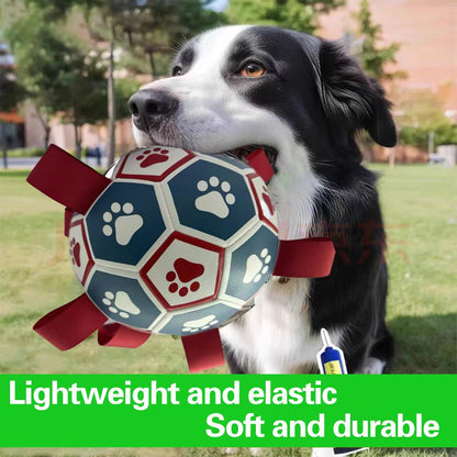 Interactive dog soccer with air pump-heavy rubber tug-of-war toy, with paw print design, non-toxic blue orange ball, suitable for large/medium dogs, strong chewers, catching and training-suitable for all breeds and sizes, durable and safe