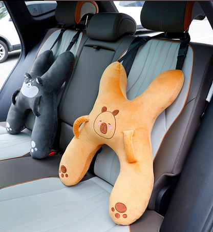 Christmas gift for kids-Kids Travel Pillow, Ergonomic Plush Support for Car Rides, Comfortable Sleep Companion for Children（brown Capibala）