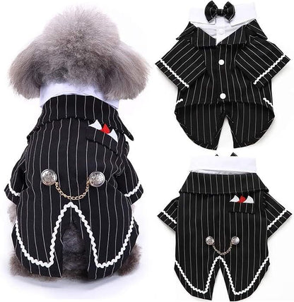 Pet products Dog Cat Tuxedo Suit with Bow Tie - Formal Black & White Striped Pet Costume Shirt, Elegant Wedding Outfit Birthday Party Attire for Maltese Dachshund Yorkie Puppies Shih Tzu Small Medium Dogs and cats