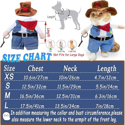 Pet products Small Dog Cowboy Costume with Hat 2pcs Funny Halloween Chucky Costumes Cool West Cowboy Uniform Puppy Denim Overalls Western Cosplay Sheriff Outfits Cat Apparel