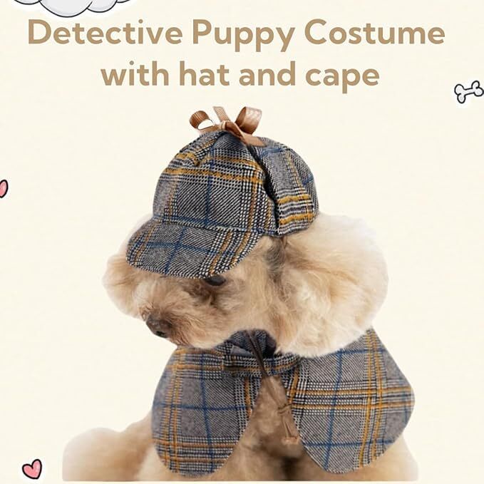Pet products Dog Costume-Cute Detective Pet Clothes Set Halloween Cosplay Party Outfit Winter Fashion Cape Cloak Hat for Small Medium Dog & Cat Kitten