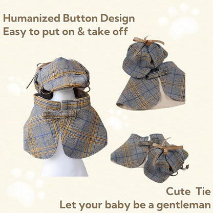 Pet products Dog Costume-Cute Detective Pet Clothes Set Halloween Cosplay Party Outfit Winter Fashion Cape Cloak Hat for Small Medium Dog & Cat Kitten