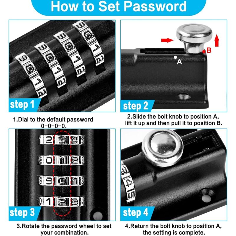Combination Lock Latch 4 Digit Combination Lock Mechanical Code Door Lock Keyless Lock Slide Tamper Proof Door Lock For