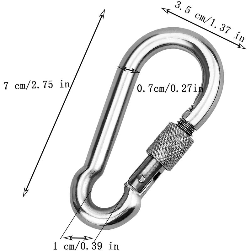 2 Pieces 304 Stainless Steel Carabiner, Stainless Steel Screw Gate Carabiner, Stainless Steel Carabiner, For Hanging