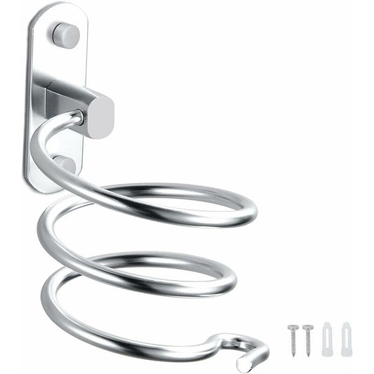 Hair Dryer Holder Aluminum Wall Mount Hair Dryer Holder Cable Rack For Kitchen Bathroom Accessories (Silver)
