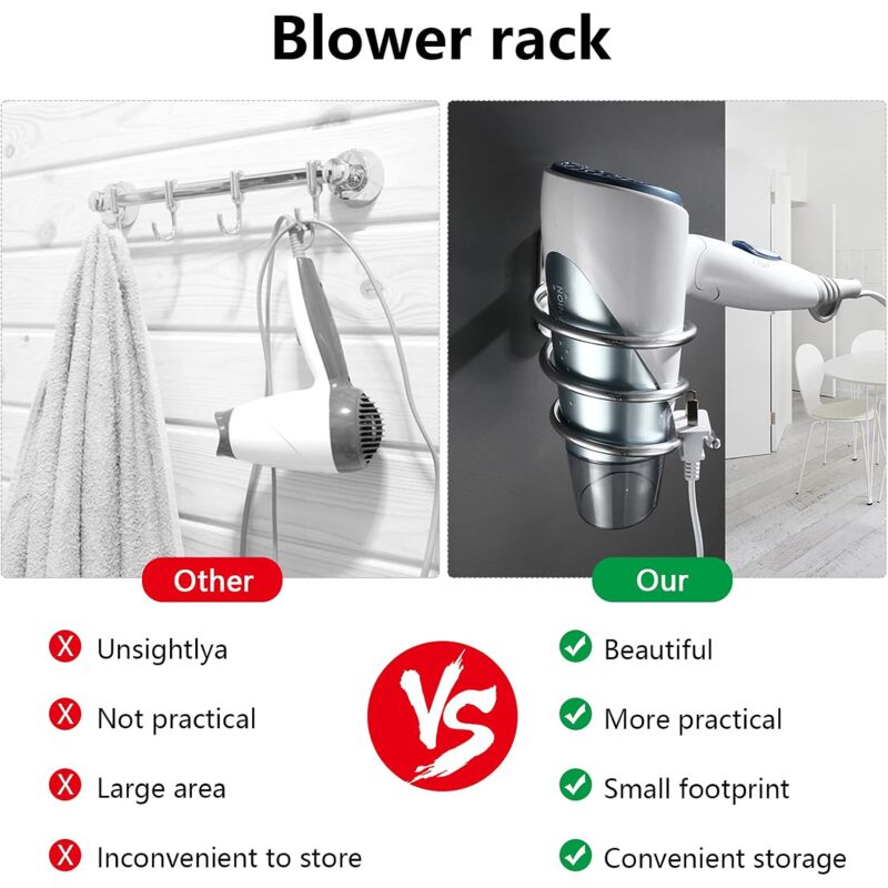 Hair Dryer Holder Aluminum Wall Mount Hair Dryer Holder Cable Rack For Kitchen Bathroom Accessories (Silver)