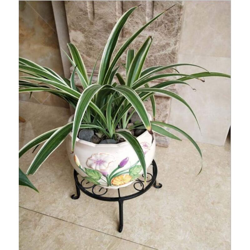 9" Rust Resistant Wrought Iron Metal Plant Pot Stand Black
