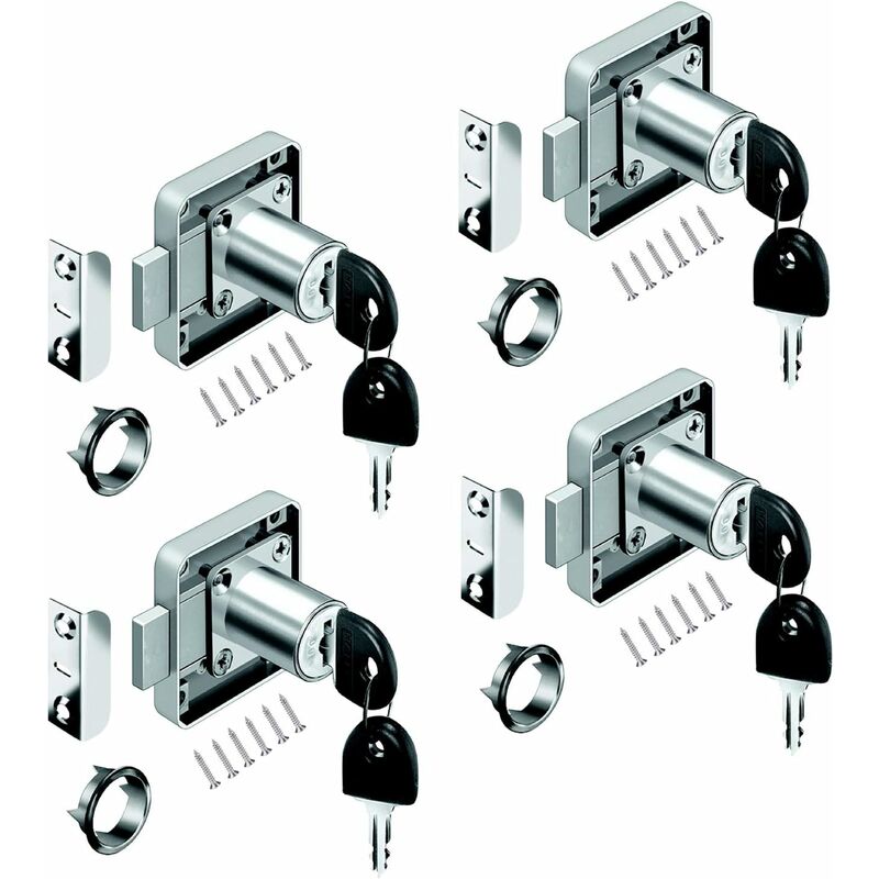 4 pcs Desk Drawer Lock, Cylinder Furniture Lock Use For Closing Cupboards, Drawer, Cabinet Ect, Thick And Durable