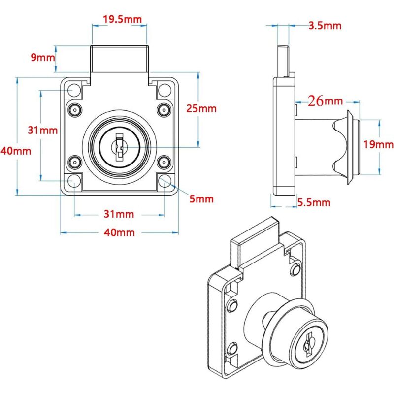 4 pcs Desk Drawer Lock, Cylinder Furniture Lock Use For Closing Cupboards, Drawer, Cabinet Ect, Thick And Durable