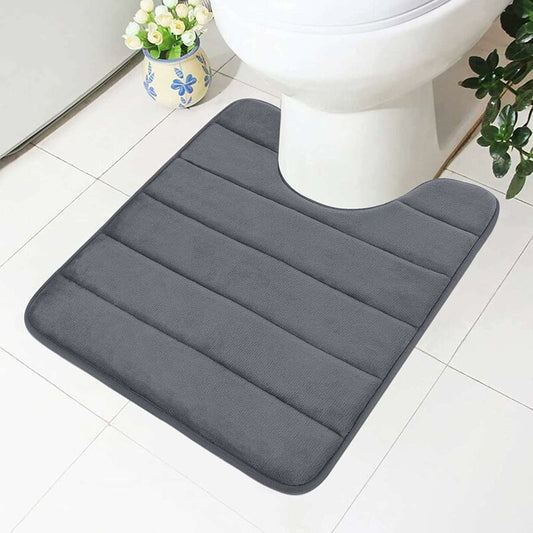 Non-Slip Memory Foam Toilet Mat With Cutout 50 X 60 Cm, Absorbent, Washable For Toilet, DArk Grey