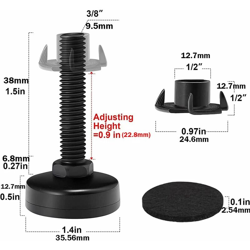 8 pcs Adjustable Furniture Straightener Feet, Adjusting Screws, Adjusting Feet With Push-In Nut For Wooden Furniture