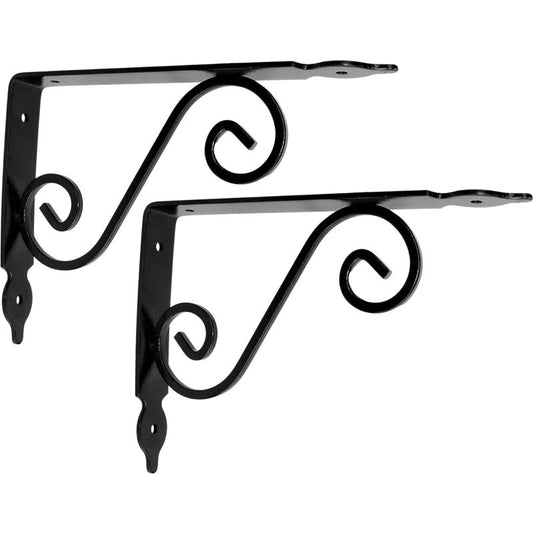 2 pcs Set Decorative Shelf Brackets 200X126X25 Mm - Color: Black - "Wrought Iron Effect" Reinforced Right-Angle
