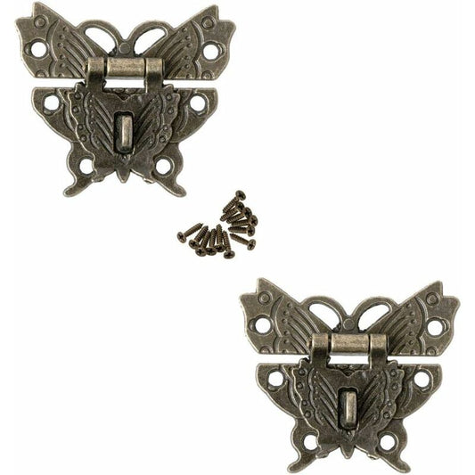 2 Antique Style Latch Vintage Locks Hasp Latch Lock Clasp Butterfly Buckle Lock For Decorative Cabinet Wardrobe Jewelry