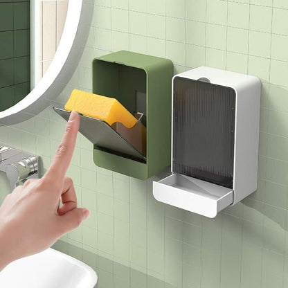 Soap Dish With Lid, Wall Mounted Soap Box, No Drilling Soap Holder, Removable Drain Tray For Sink, Shower, Bathroom,