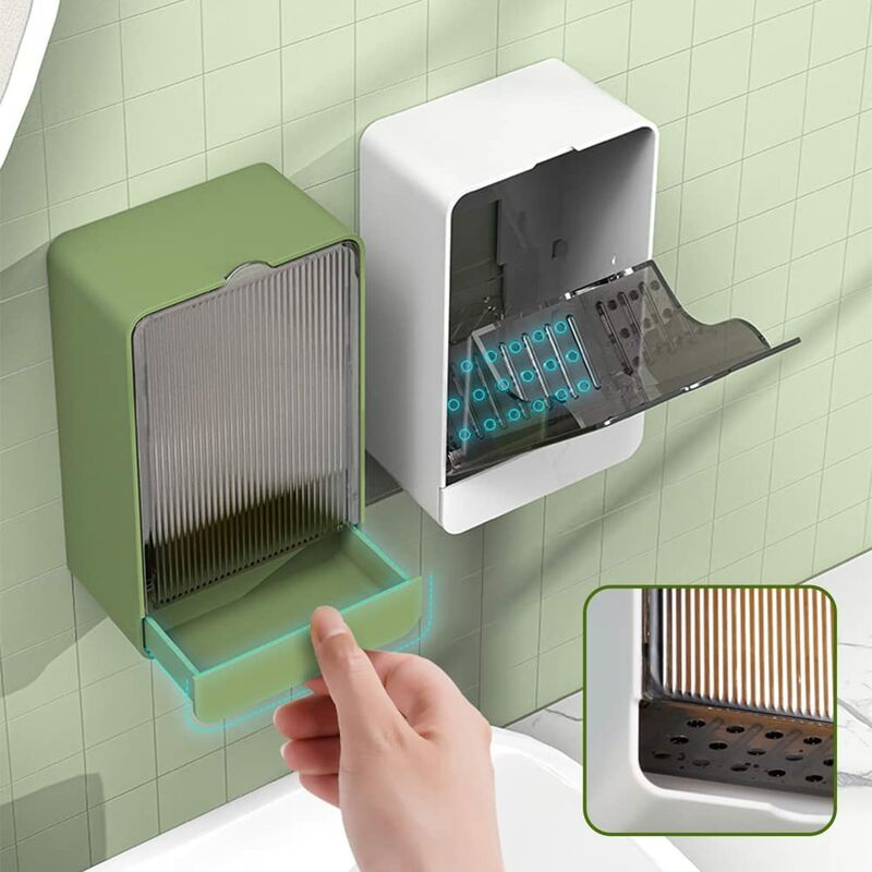 Soap Dish With Lid, Wall Mounted Soap Box, No Drilling Soap Holder, Removable Drain Tray For Sink, Shower, Bathroom,