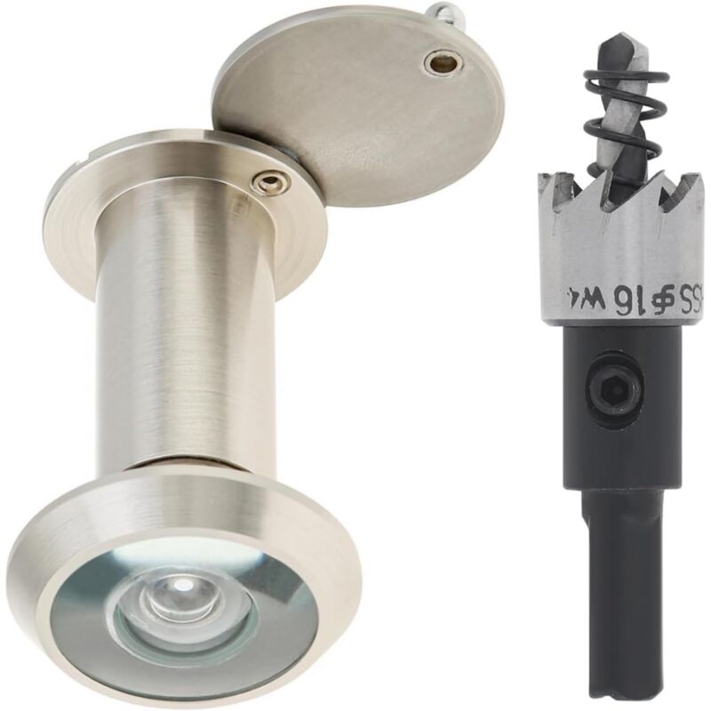 Door Viewer, Brass 200 Degree Peephole With 16Mm Drill Bit, 16Mm Pipe Diameter For 35-55Mm Doors (Stained Nickel)